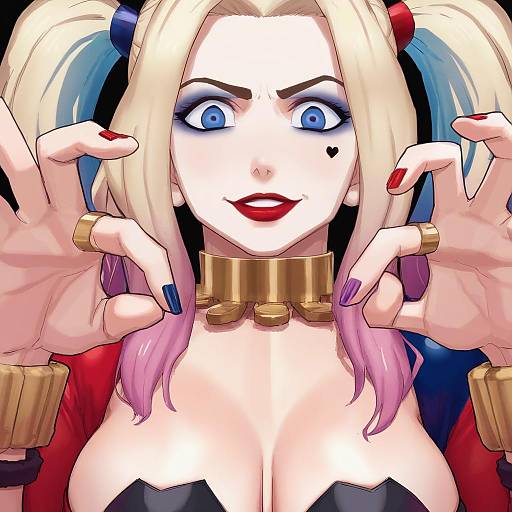 Illustration of Harley quinn, dc comics in the style of Tenchisouha