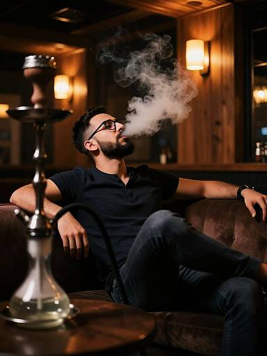 Bearded Man in Stylish Hookah Bar