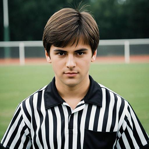 Young Male Referee in Striped Shirt