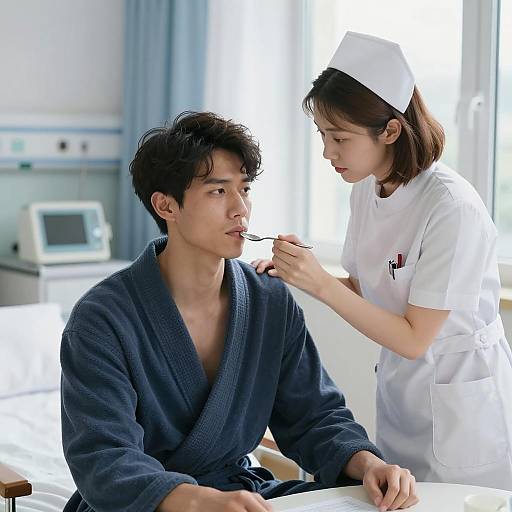 Nurse Feeding Patient in Hospital Setting