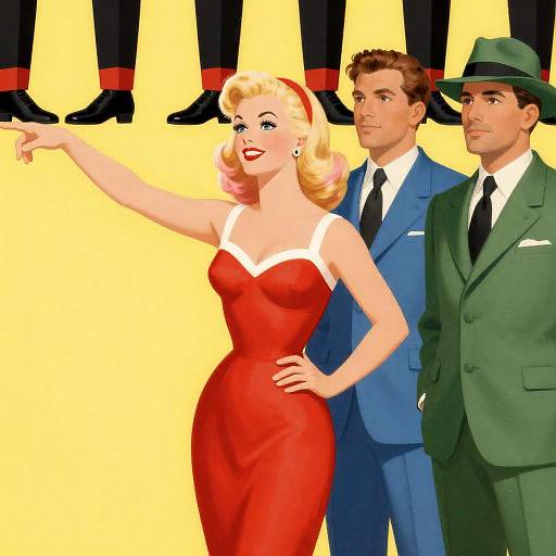 Vintage Illustration of Joyful Woman and Men