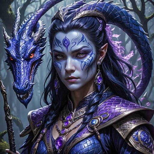 Fantasy Druid Yuan-Ti Female with Enchanted Spear