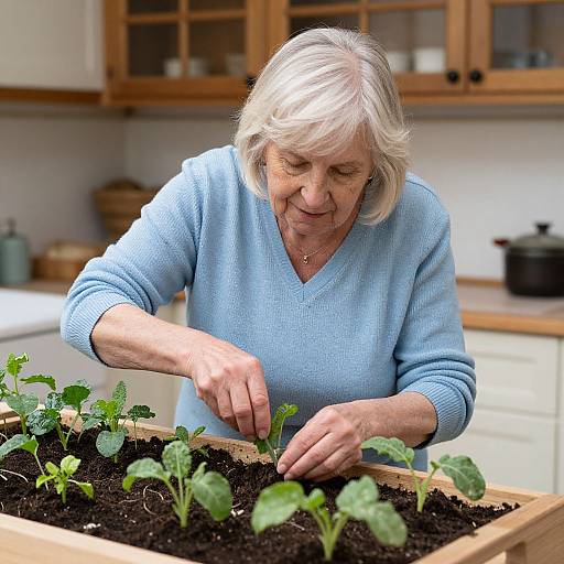 Elderly Woman Gardening in Kitchen