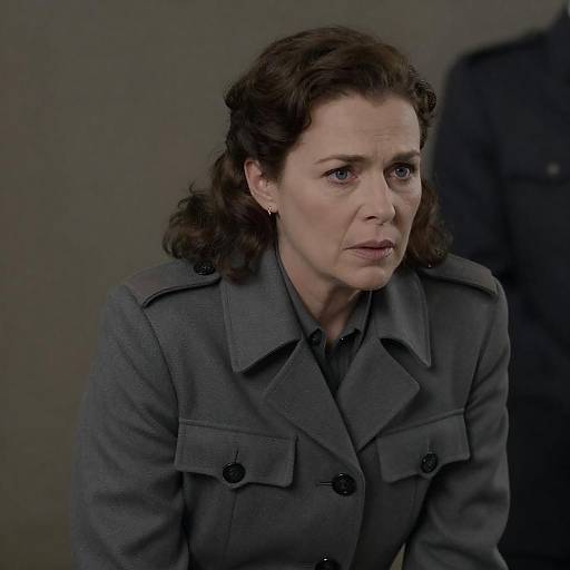 Concerned Middle-Aged Woman in Military-Style Coat