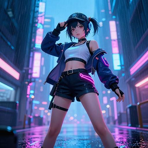 Cyberpunk Anime Teen Girl Neon