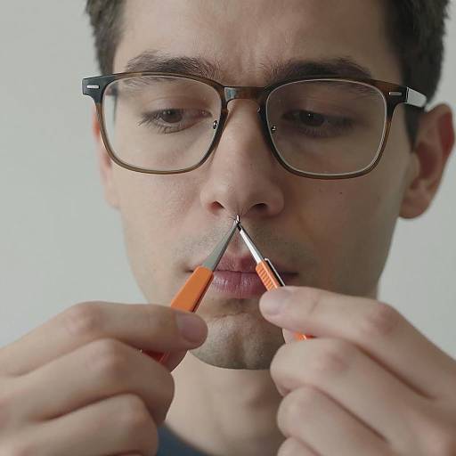 Man Plucking Facial Hair with Tweezers