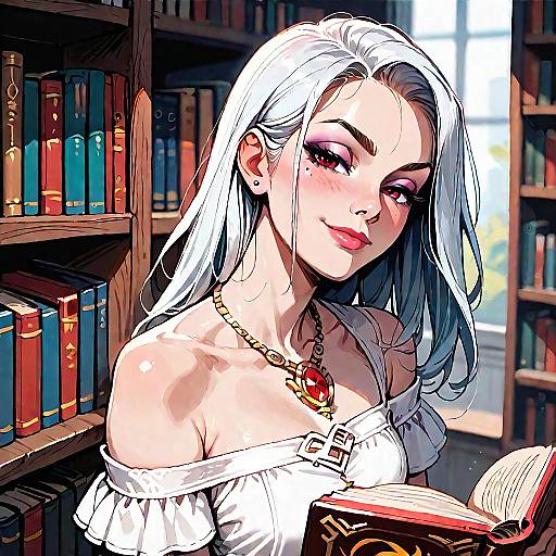 Mysterious Anime Character in Library