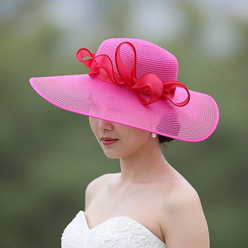 Elegant Woman in Fuchsia Bridal Hat