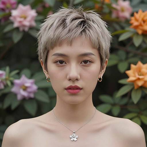 Elegant Androgynous Portrait in Floral Setting