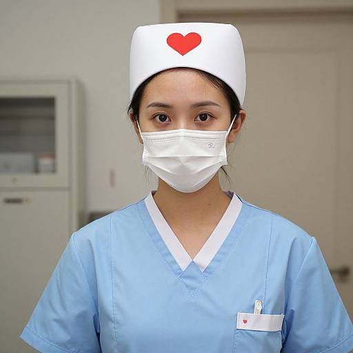 Woman Nurse in Heart Scrubs