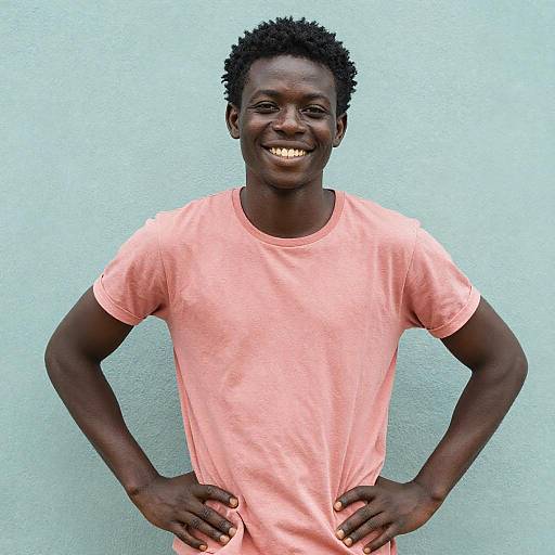 Relaxed Young Man Against Teal Wall