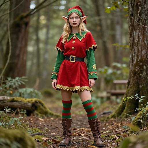 Festive Female Elf in Striped Socks