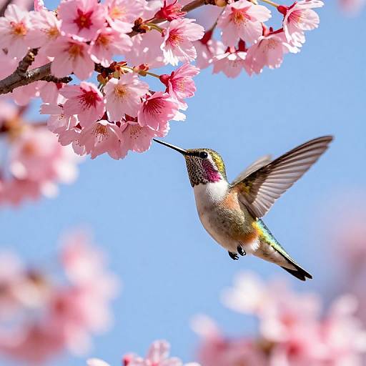 Hummingbirds Near Cherry Blossoms
