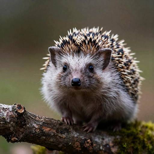 Playful Hedgehog on Mossy Branch