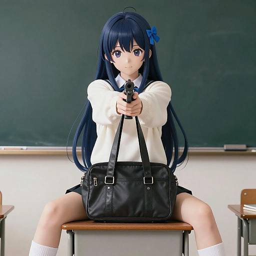 Anime Girl with Gun in Classroom