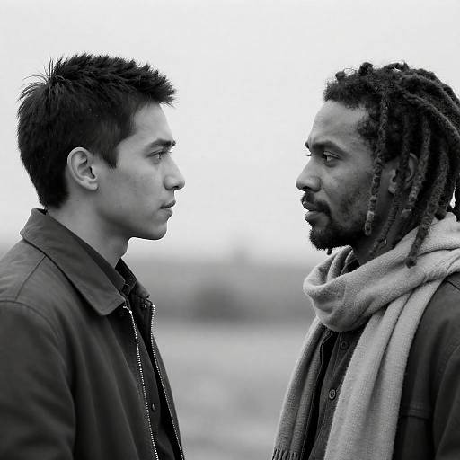 Black-and-White Intense Conversation Between Men
