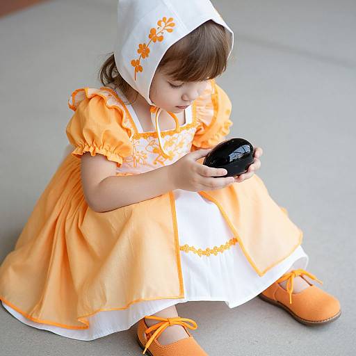 Whimsical Girl in Vibrant Orange Dress