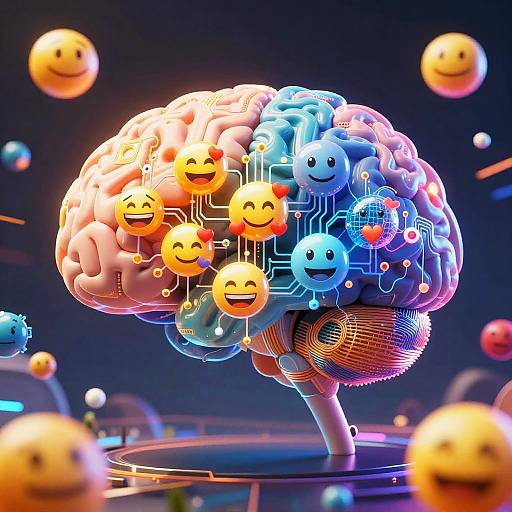 Futuristic AI Brain Emitting Emojis