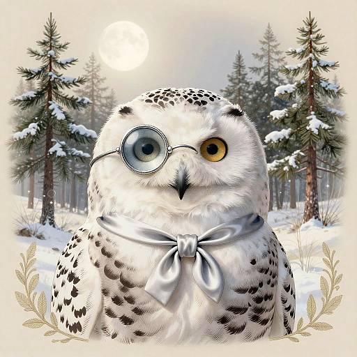 Snowy Owl in Vintage Elegance