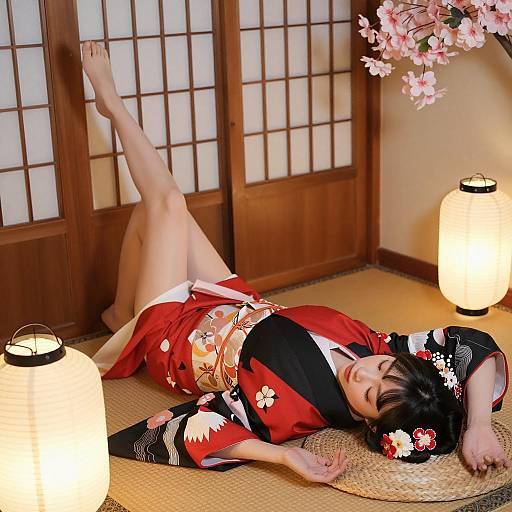 Elegant Woman in Japanese Setting