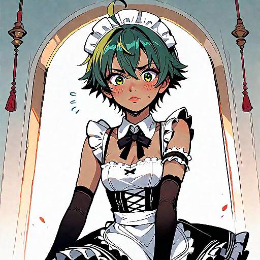 Embarrassed Tomboy Maid in Dark Green