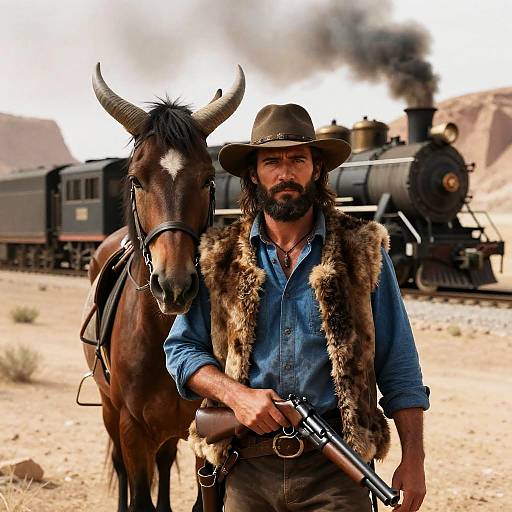 Rugged Cowboy in Desert Landscape