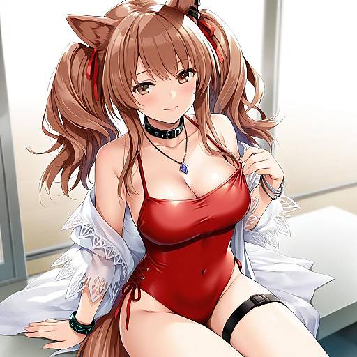 Illustration of Angelina (summer flower) (arknights), arknights in the style of Nakajima yuka