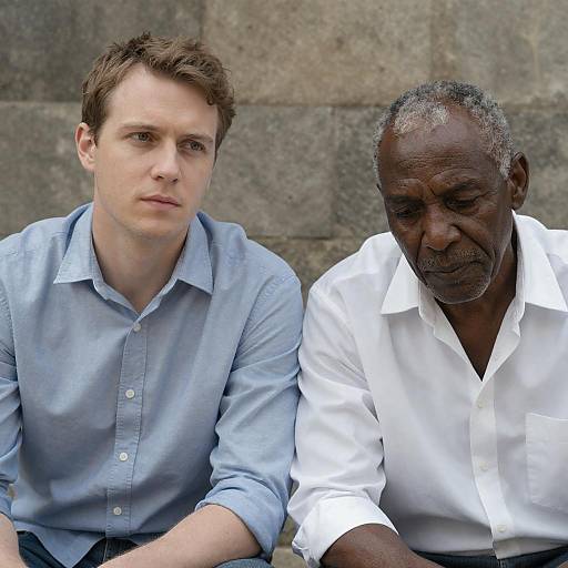 Candid Moment: Two Men Against Stone Wall