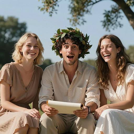 Joyful Outdoor Gathering Under Blue Sky