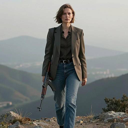 Stylized Portrait of Determined Woman with Rifle