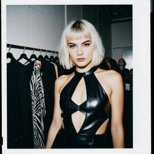 Blonde Model in Leather Dress Backstage