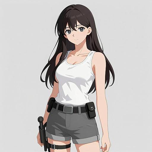 Confident Anime Girl in Tactical Outfit
