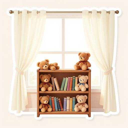 Bookshelf with Teddy Bears in Cozy Room