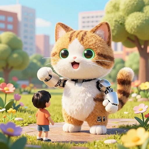 Whimsical AI Cat Companion in Park