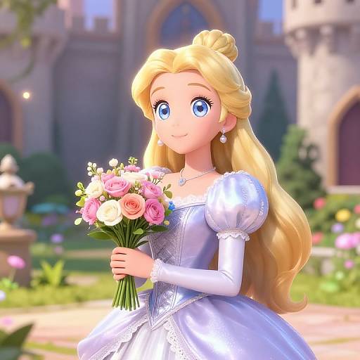 Anime Princess in Fantasy Castle Courtyard