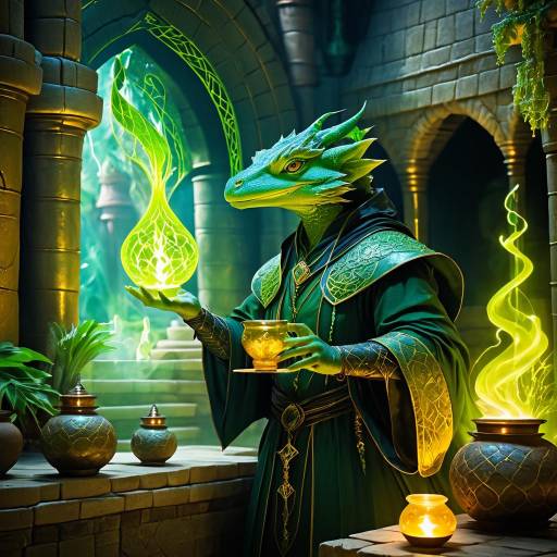 Anthropomorphic Lizard Warlock Brewing Potion