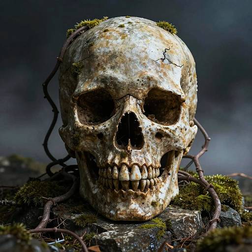 Skull Emerging from Cracked Stone