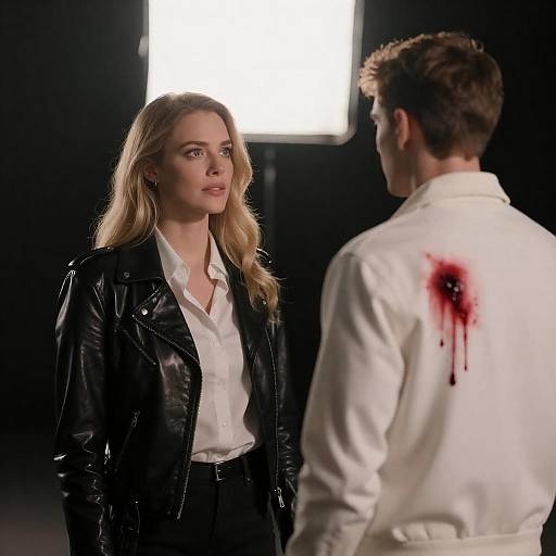 Backlit Confrontation: Blonde, Leather, Bloodstain