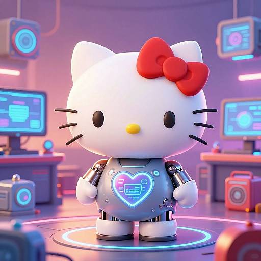 Cute Robot Kitty in Tech Lab