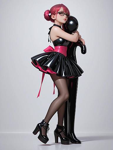 Stylish Woman in Glossy Black Vinyl Dress