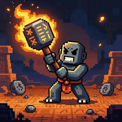 Pixel Art Ancient Golem Scene