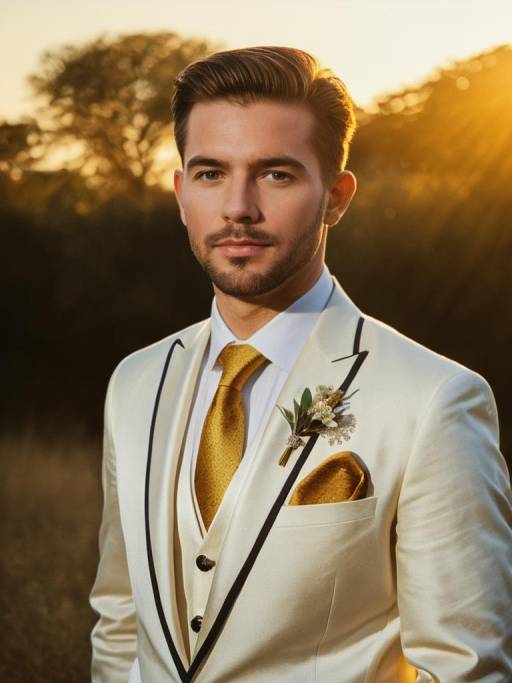 Man in Summer Wedding Suit at Golden Hour