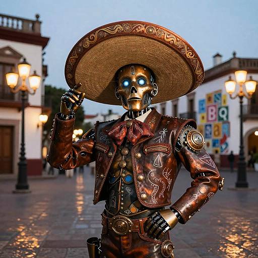 Steampunk Mariachi Automaton in Plaza