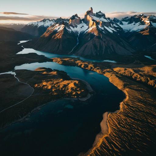 Aerial View of Patagonia Mountains at Sunset