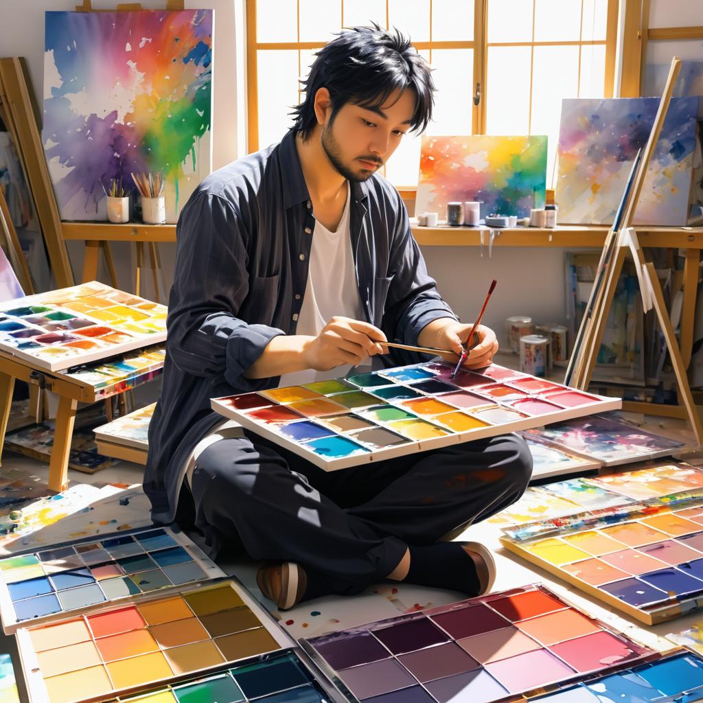 Introspective Painter in a Sunlit Studio