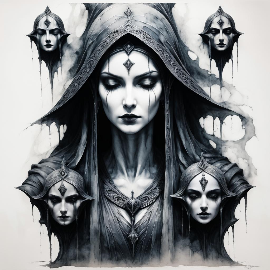 Cloaked Sorceress with Three Crying Faces