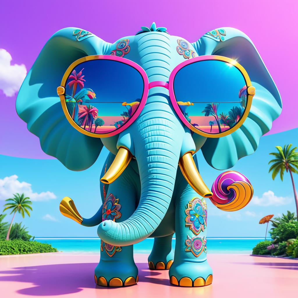 Whimsical Cartoon Elephant with Sunglasses