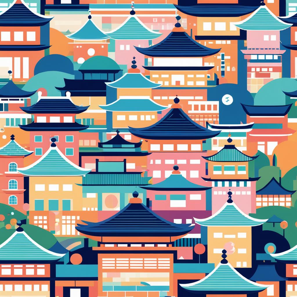 Whimsical Folk Art Kyoto Cityscape