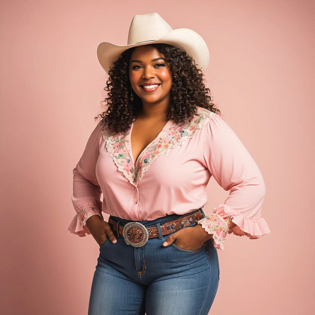 Cheerful Plus-Size Western Dancer Photo-Shoot