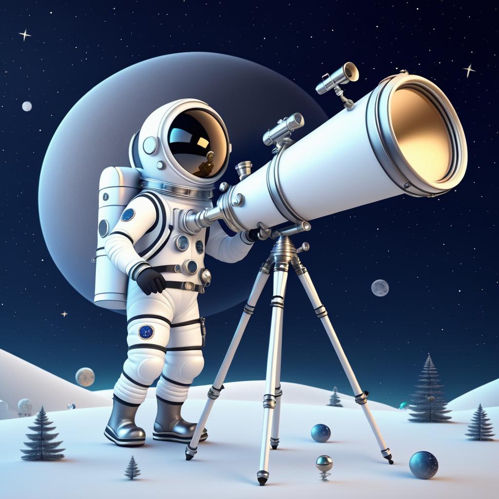 Whimsical Astronaut with Telescope Art